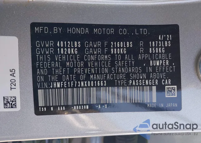 JHMFE1F73NX001663: 42005881