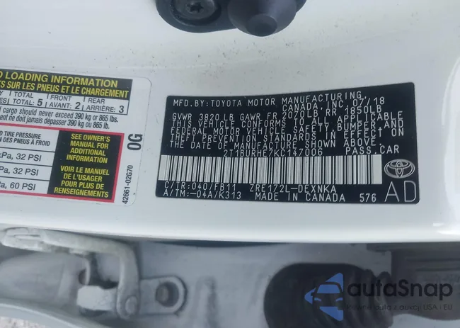 2T1BURHE7KC147006: 42005944