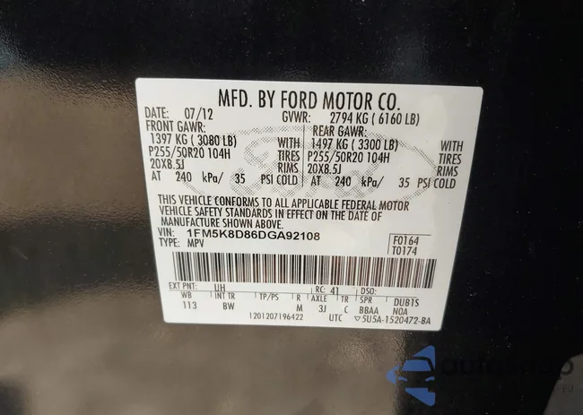 1FM5K8D86DGA92108: 42005966