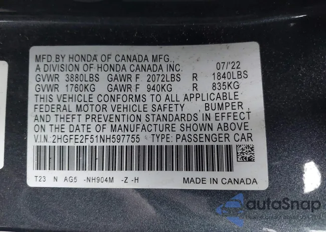 2HGFE2F51NH597755: 42006031