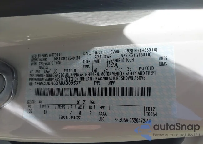 1FMCU0H6XMUB09537: 42006072