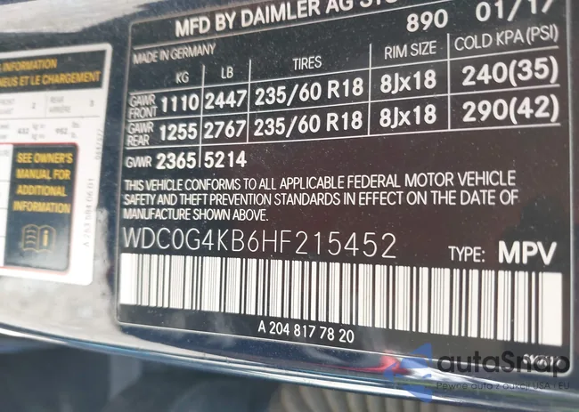 WDC0G4KB6HF215452: 42005573