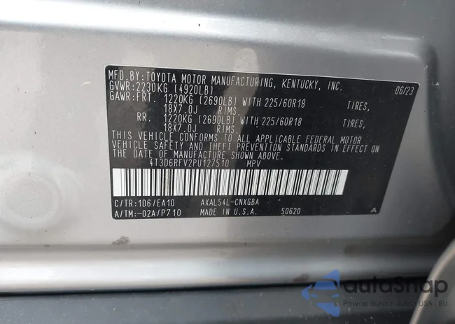 4T3D6RFV2PU127510: 42007167