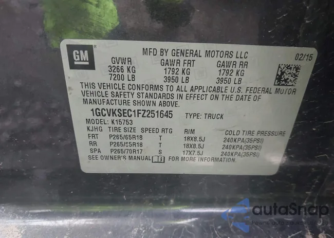 1GCVKSEC1FZ251645: 42007339