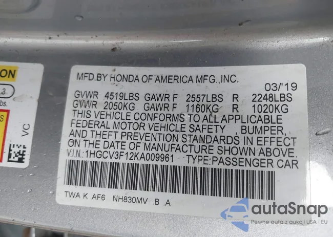 1HGCV3F12KA009961: 42007933