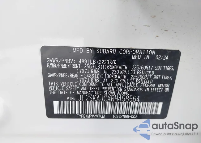 JF2SKAJCXRH498564: 42009051