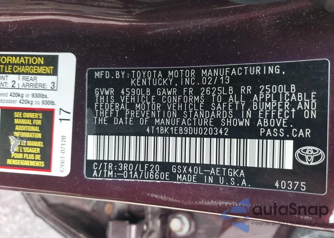 4T1BK1EB9DU020342: 42009307