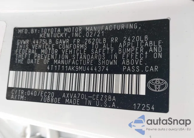 4T1T11AK9MU444374: 42010370