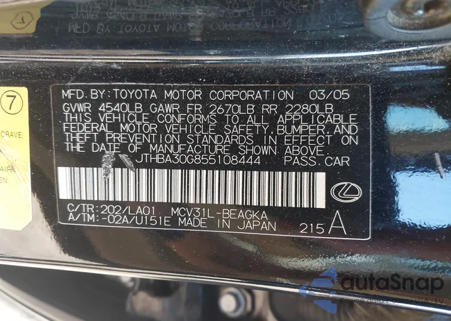 JTHBA30G855108444: 42010430