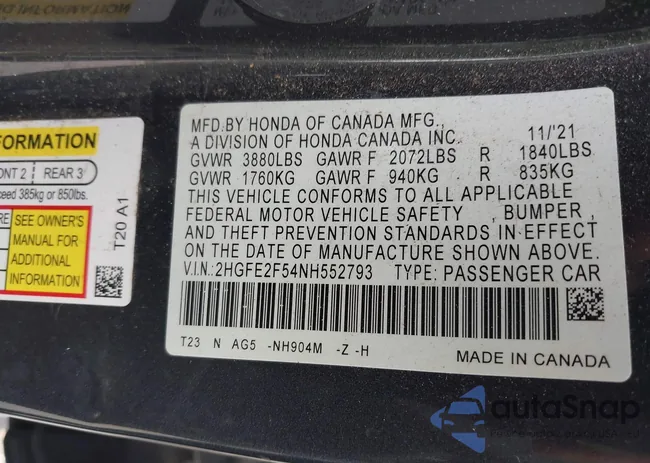 2HGFE2F54NH552793: 42011246