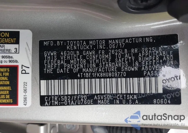 4T1BF1FK8HU809770: 42011439