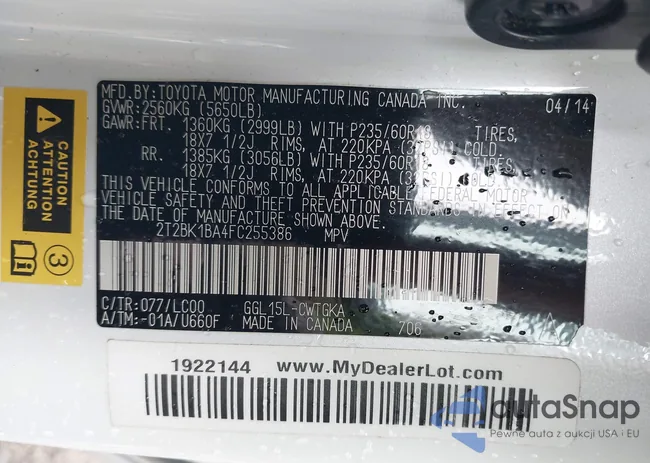 2T2BK1BA4FC255386: 42011465