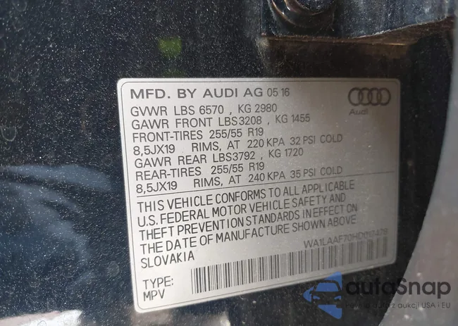 WA1LAAF70HD017478: 42010533