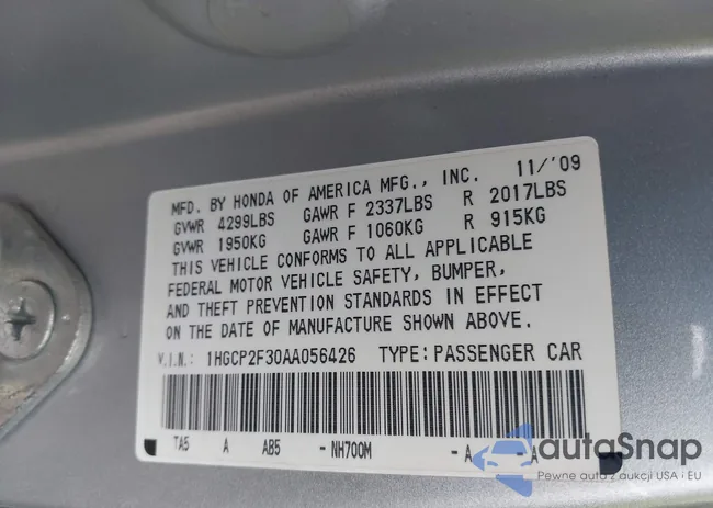 1HGCP2F30AA056426: 42010575