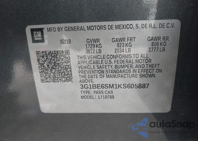 3G1BE6SM1KS605887: 42010832