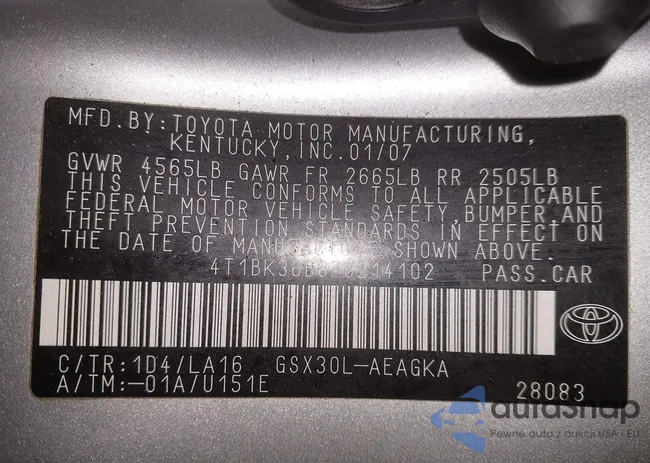 4T1BK36B87U214102: 42011969