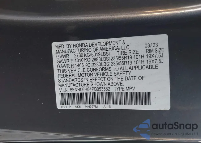 5FNRL6H84PB053582: 42012108