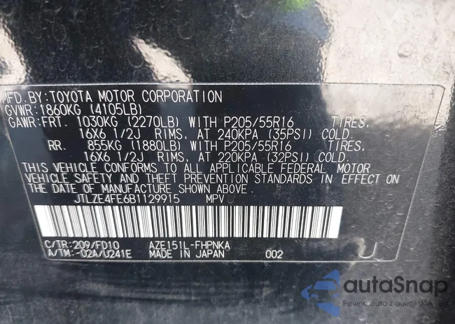 JTLZE4FE6B1129915: 42012452