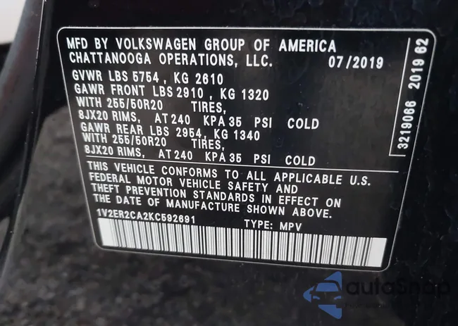 1V2ER2CA2KC592691: 42011478