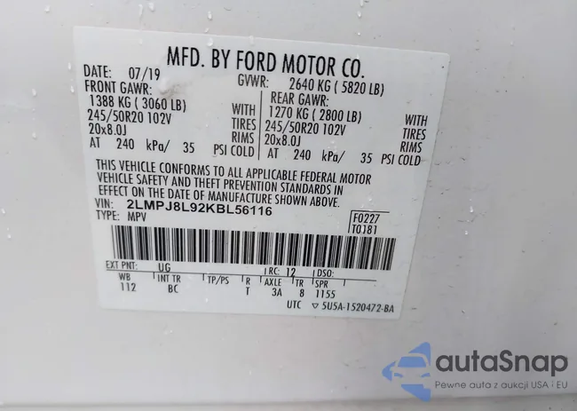 2LMPJ8L92KBL56116: 42011799