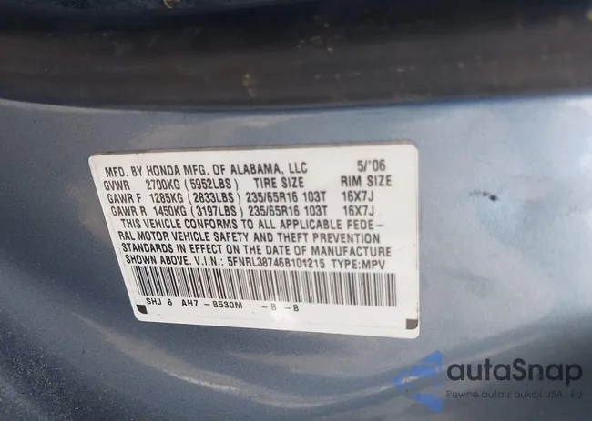 5FNRL38746B101215: 42013358