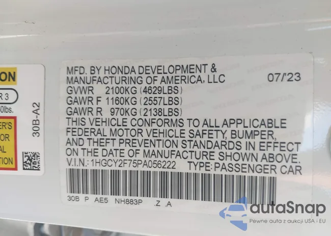 1HGCY2F75PA056222: 42012763