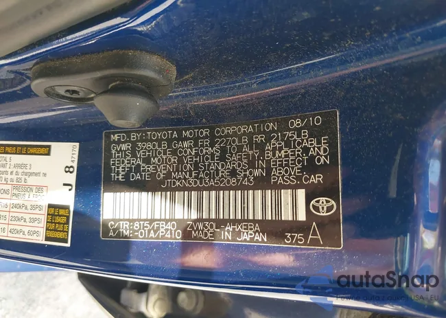 JTDKN3DU3A5208743: 42013492