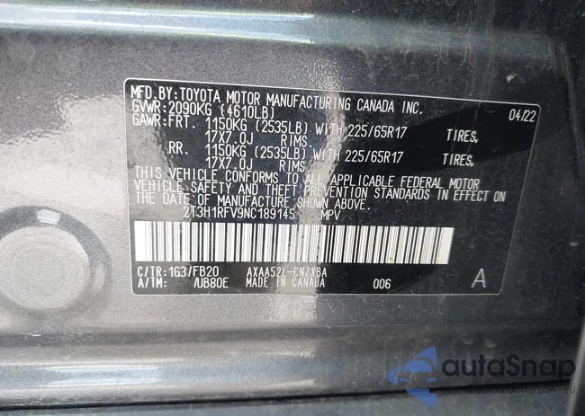 2T3H1RFV9NC189145: 42013663