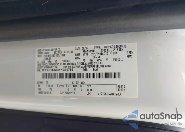 1FTYR2CM8KKB76756: 42015010