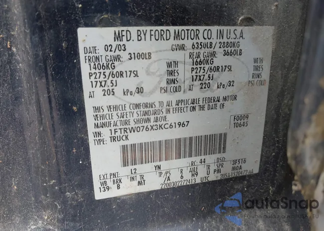 1FTRW076X3KC61967: 42016065