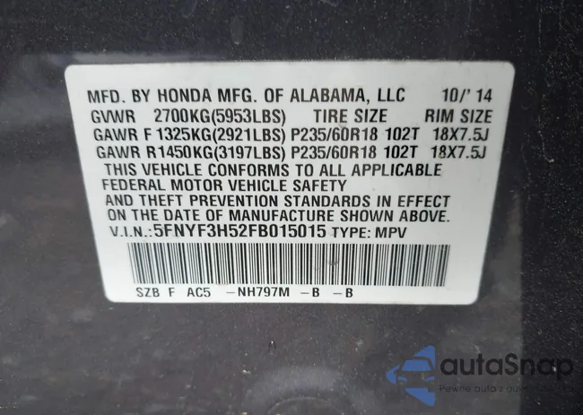 5FNYF3H52FB015015: 42016070