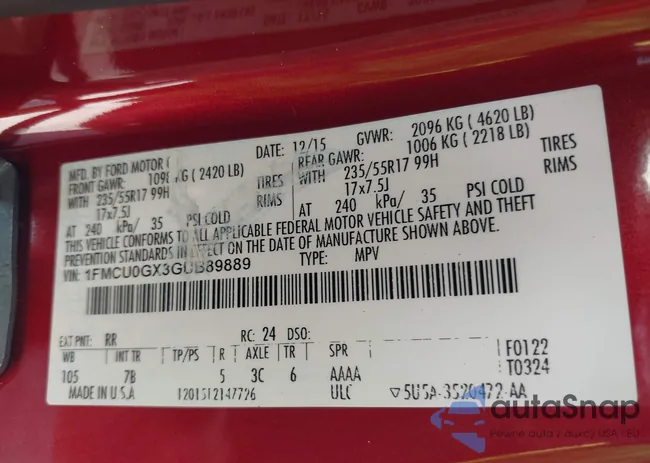 1FMCU0GX3GUB89889: 42016771