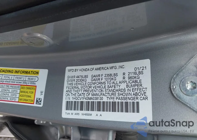 1HGCV1F43MA038130: 42016822