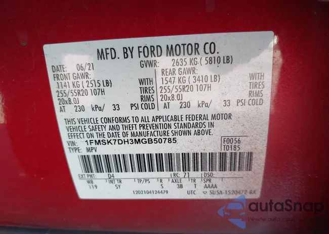 1FMSK7DH3MGB50785: 42018105