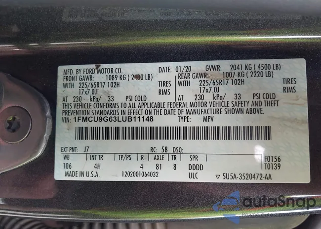 1FMCU9G63LUB11148: 42018107
