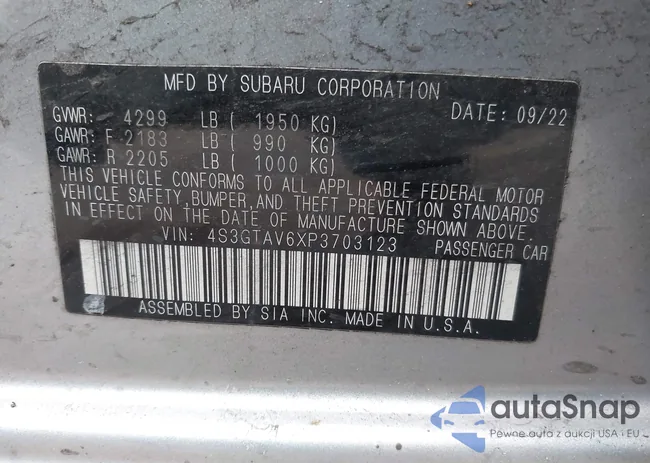 4S3GTAV6XP3703123: 42018724