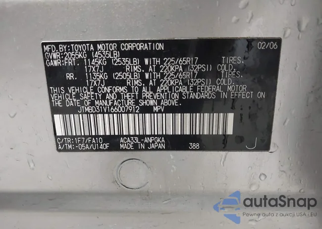 JTMBD31V166007912: 42019489