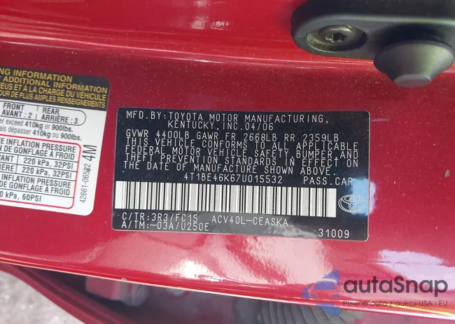 4T1BE46K67U015532: 42019557