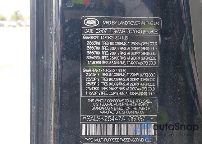 SALSK25447A106037: 42019709