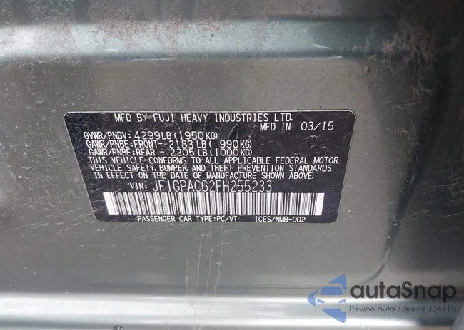 JF1GPAC62FH255233: 42021341
