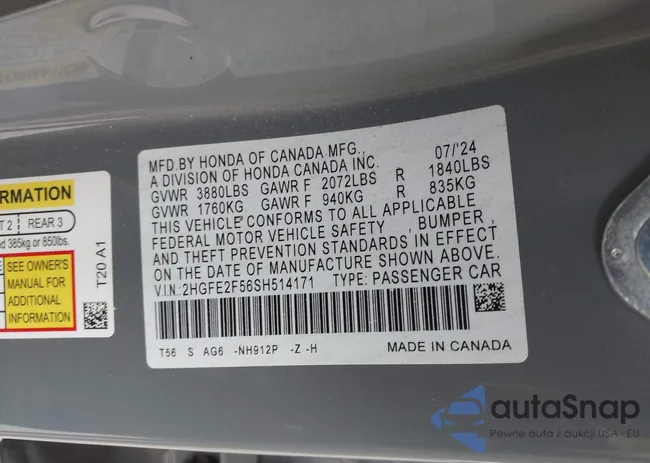 2HGFE2F56SH514171: 42021364