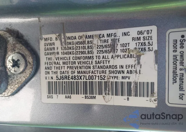 5J6RE483X7L007152: 42020708