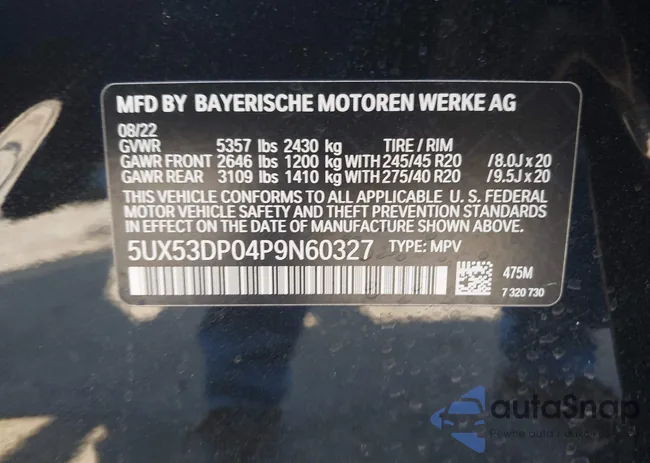 5UX53DP04P9N60327: 42021873