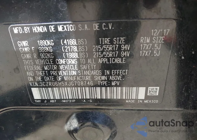 3CZRU6H5XJG708746: 42022190