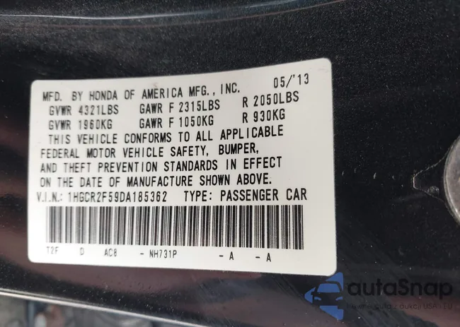 1HGCR2F59DA185362: 42022300