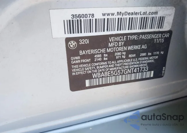 WBA8E5G57GNT41733: 42021458