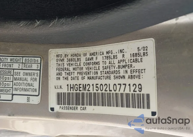 1HGEM21502L077129: 42024938