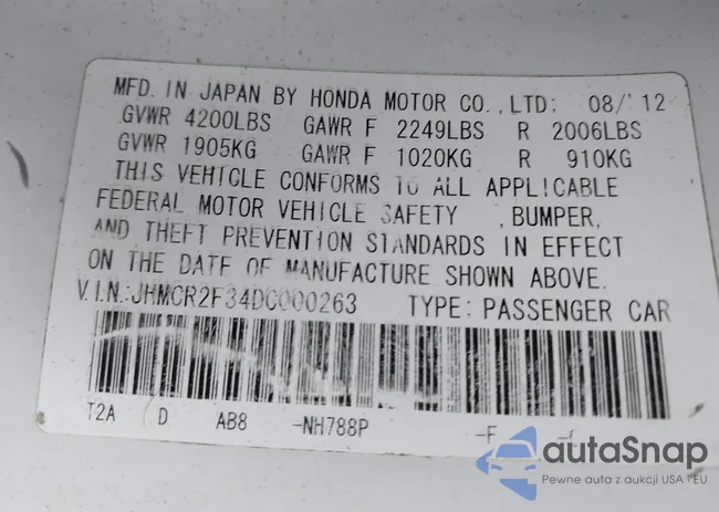 JHMCR2F34DC000263: 42025145