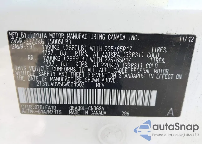 2T3YL4DV5CW001507: 42024675