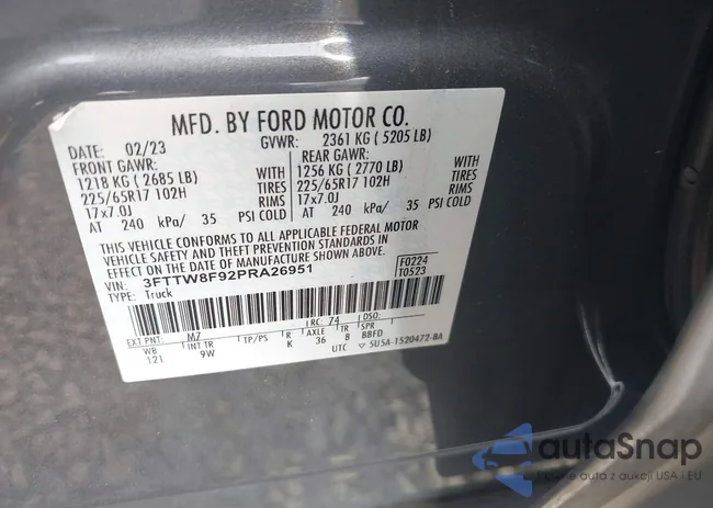 3FTTW8F92PRA26951: 42024760